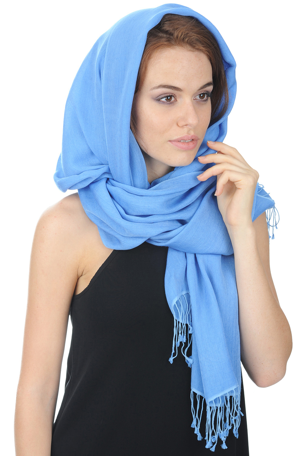 Cachemire et Soie accessoires etoles chales platine bleu miro 201 cm x 71 cm